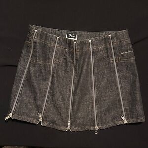 D&G Dolce Gabbana Denim Dark Mini Skirt with Zipper Accents Vintage